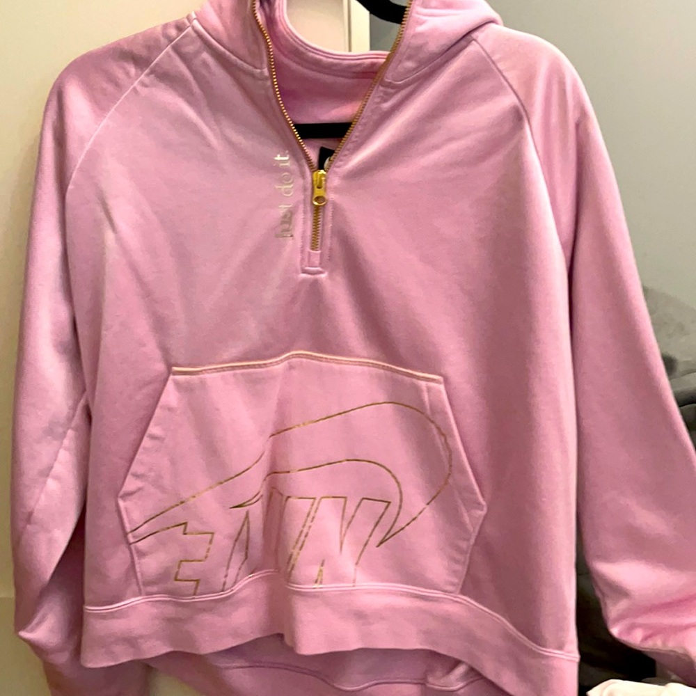 Nike hoodie! pink with sparkles and gold logo